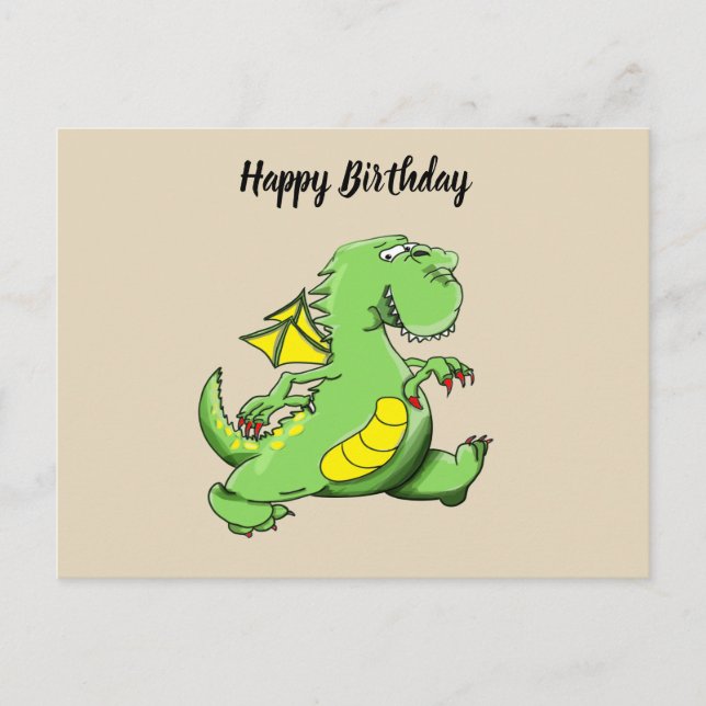 Cartoon green dragon walking on his back feet postcard (Front)