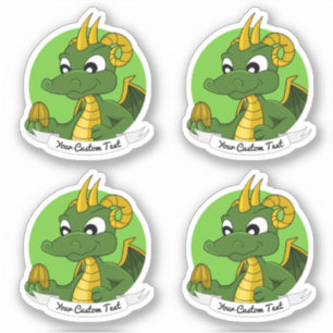 Cartoon green dragon with golden egg and text
