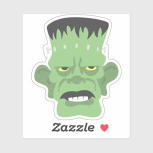 Cartoon Green Frankenstein Head with Yellow Eyes