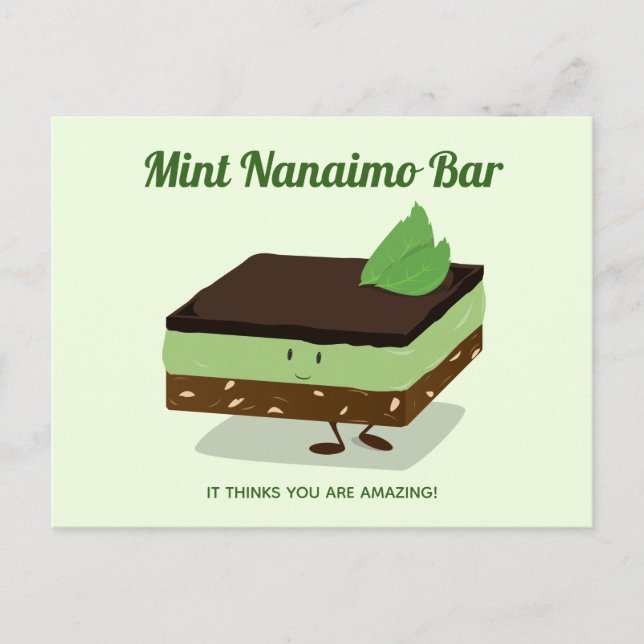 Cartoon Green Mint Nanaimo Bar Smiling Food Postcard (Front)
