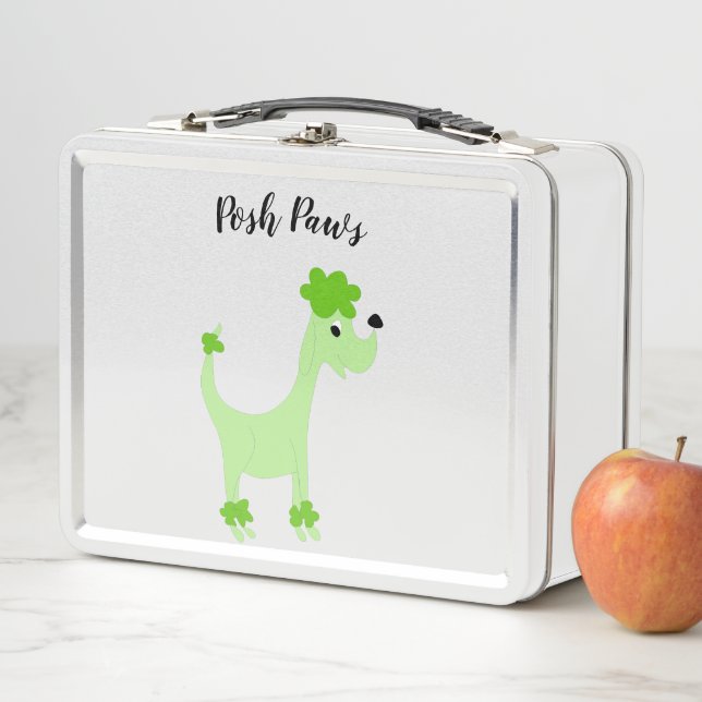 Cartoon green poodle Posh Paws  Metal Lunch Box (In Situ)