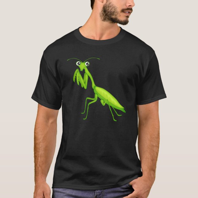 Cartoon Green Praying Mantis Unisex Adult Apparel T-Shirt (Front)