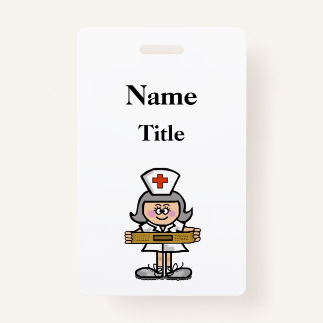 Cartoon Grey Hair Nurse Badge  Customise It! ID Badge (Front)