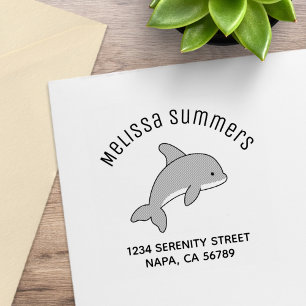 Cartoon Grey Jumping Dolphin Arch Address Rubber Stamp