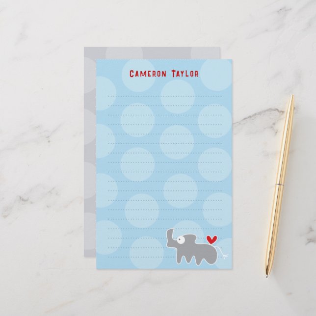Cartoon Grey Rhino Kid Children Birthday Thank You Stationery (Front/Back In Situ)