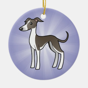 Cartoon Greyhound / Whippet / Italian Greyhound Ceramic Tree Decoration