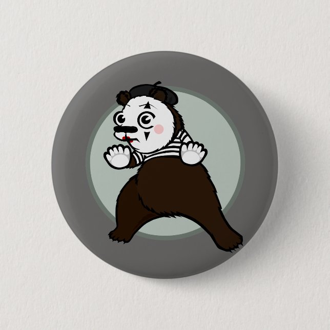 CARTOON GRIZZLY BEAR MIME ROUND PIN BACK BUTTON (Front)
