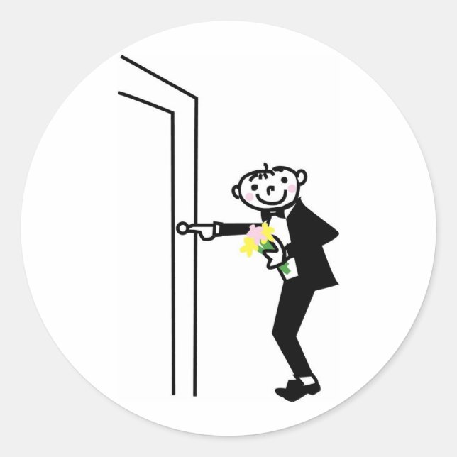Cartoon Groom Rings Doorbell Classic Round Sticker (Front)