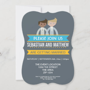 Cartoon Grooms Gay Wedding Themed Invitation