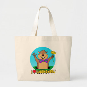 Cartoon Groundhog Large Tote Bag