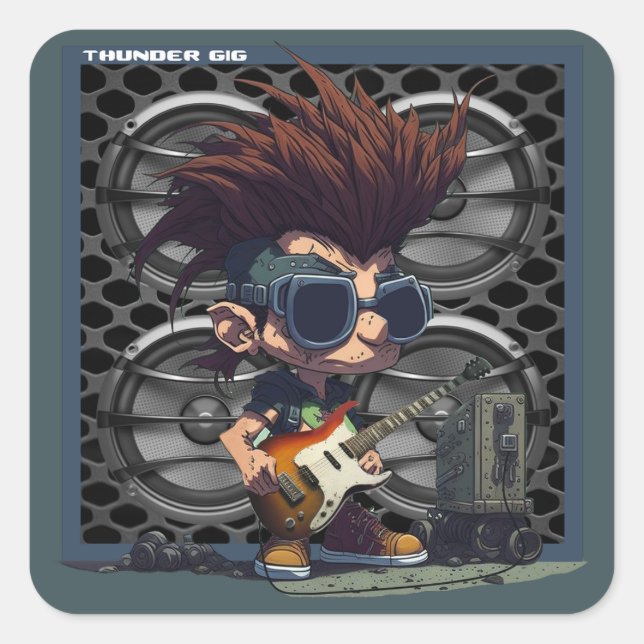 Cartoon Grunge Punk Rock & Roll Guitar Speaker  Square Sticker (Front)