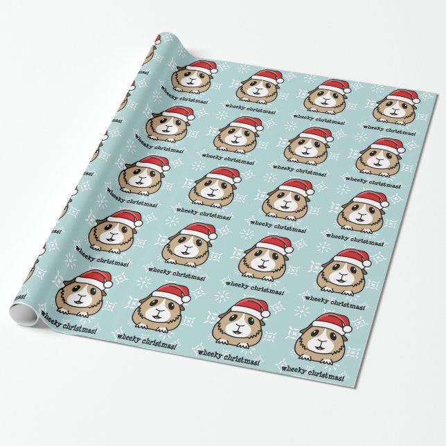 Cartoon Guinea Pig Christmas Wrapping Paper (Unrolled)
