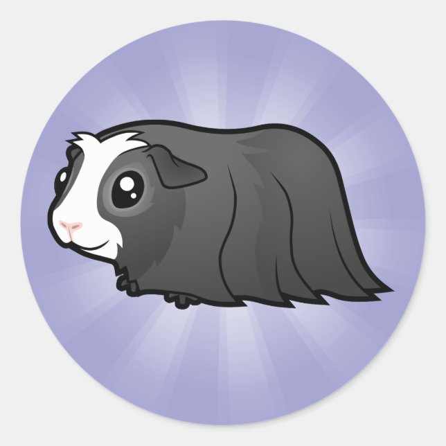 Cartoon Guinea Pig (long hair) Classic Round Sticker (Front)