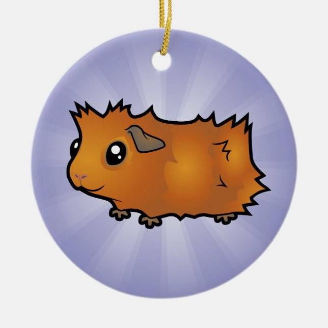 Cartoon Guinea Pig (scruffy) Ceramic Tree Decoration (Front)