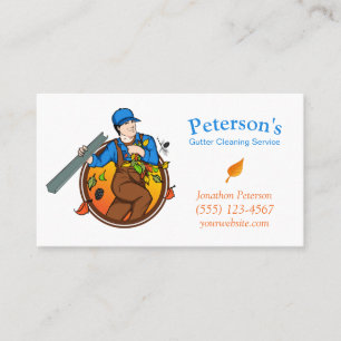 Cartoon Gutter Cleaning Service Guy Business Card