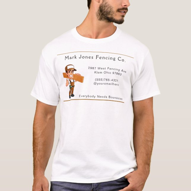 Cartoon Guy Fencing Company Service T-Shirt (Front)