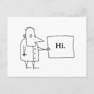 Cartoon Guy with Hi Sign Hello Postcard