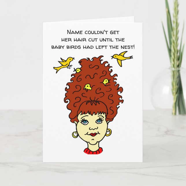 Cartoon Hair Cut Birds Nest Card (Front)
