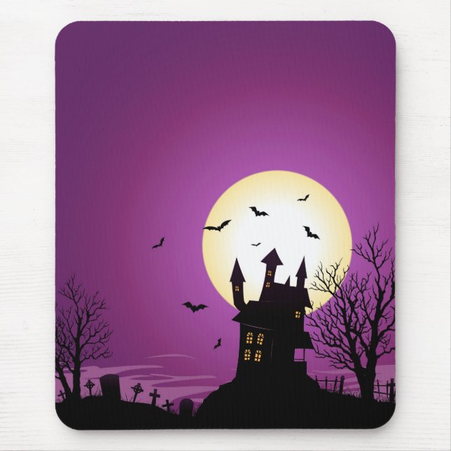 Cartoon Halloween Haunted Castle Mouse Mat (Front)