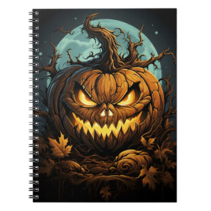 Cartoon Halloween Orange Pumpkin With Spooky Eyes Notebook