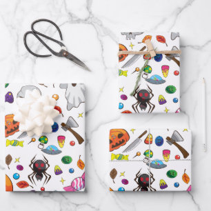 Cartoon Halloween Patterns Spooky Ghost Wrapping Paper Sheet