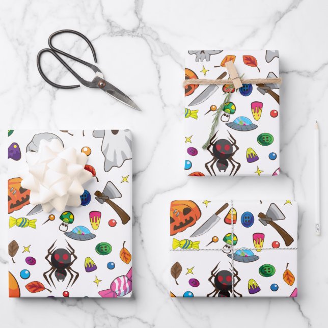 Cartoon Halloween Patterns Spooky Ghost Wrapping Paper Sheet (Front)