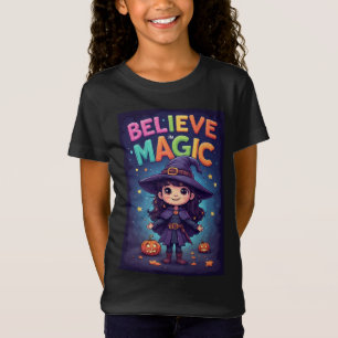 Cartoon Halloween Witch With Pumpkins And Lanterns T-Shirt