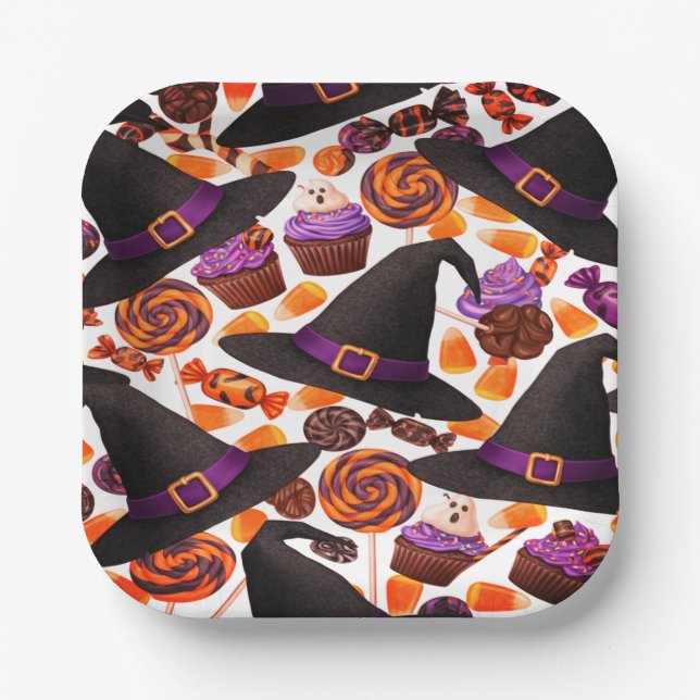 Cartoon Halloween Witches Candy Paper Plate (Front)