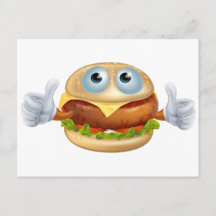 Cartoon hamburger character postcard