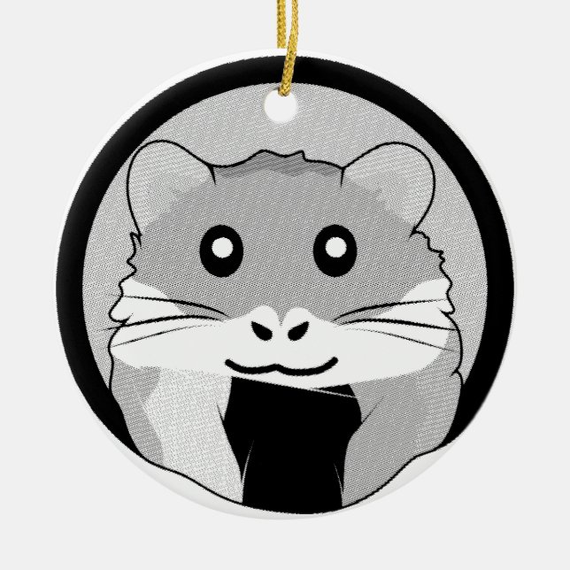 Cartoon Hamster Scarfed Joy Ceramic Tree Decoration (Front)
