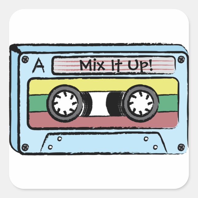 Cartoon Hand Drawn Cassette Tape (Mix It Up) Square Sticker (Front)