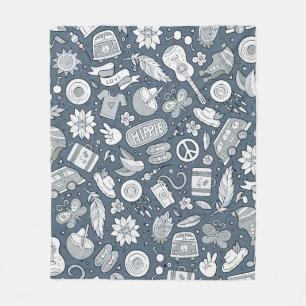 Cartoon hand drawn hippie doodles seamless pattern fleece blanket