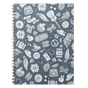 Cartoon hand drawn hippie doodles seamless pattern notebook