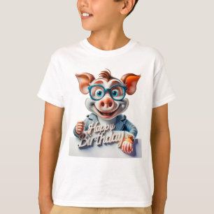 Cartoon Happy Birthday Illustration A cute Pig T-Shirt