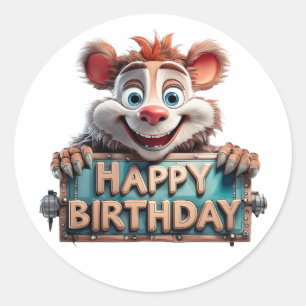Cartoon Happy Birthday Illustration Classic Round Sticker