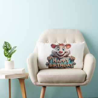 Cartoon Happy Birthday Illustration Lumbar Cushion