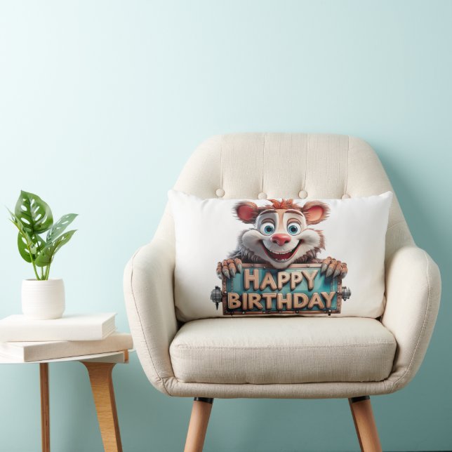Cartoon Happy Birthday Illustration Lumbar Cushion (Chair)