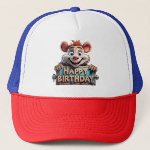 Cartoon Happy Birthday Illustration Trucker Hat