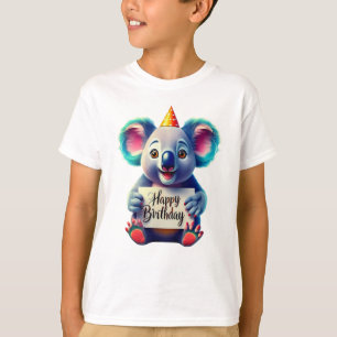 Cartoon Happy Birthday Koala Bear Illustration T-Shirt