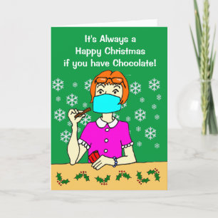 Cartoon Happy Christmas Chocoholic Holiday Card