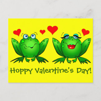 Cartoon Happy Frogs Hoppy Valentines Day Yellow Holiday Postcard
