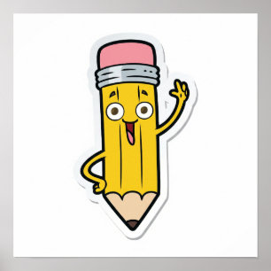 Cartoon Happy Pencil Poster