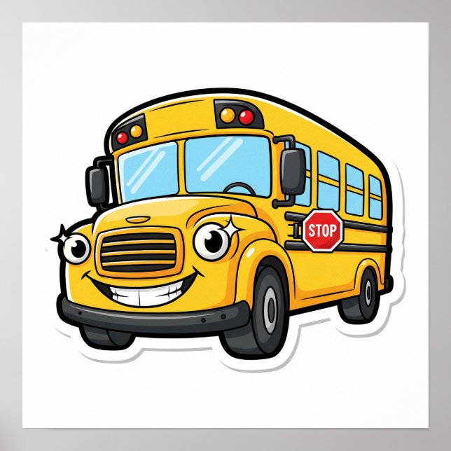 Cartoon Happy School Bus Poster (Front)