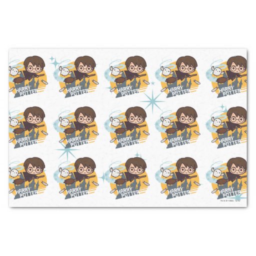 Image of Cartoon Harry and Hedwig Flying Past Hogwarts Tissue Paper