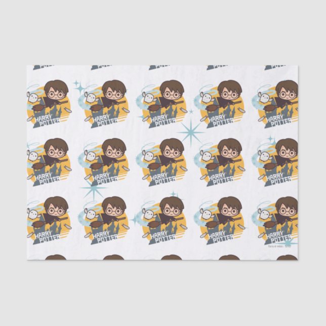 Cartoon Harry and Hedwig Flying Past Hogwarts Tissue Paper (Front)