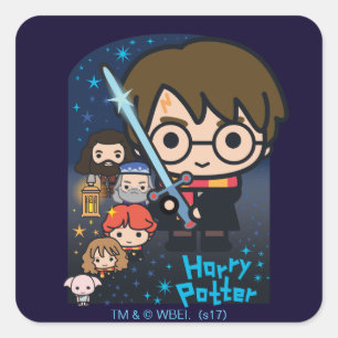 Cartoon Harry Potter Chamber of Secrets Graphic Square Sticker