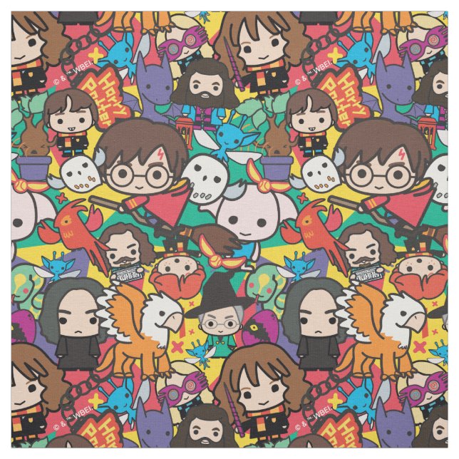 Cartoon Harry Potter Character Toss Pattern Fabric (Swatch)