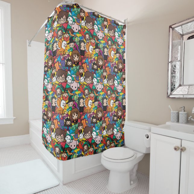 Cartoon Harry Potter Character Toss Pattern Shower Curtain (In Situ)