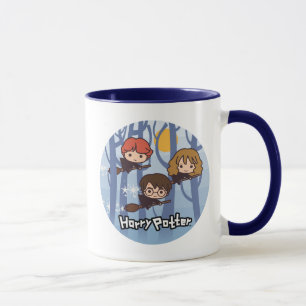 Cartoon Harry, Ron, & Hermione Flying In Woods Mug