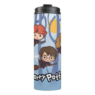 Cartoon Harry, Ron, & Hermione Flying In Woods Thermal Tumbler